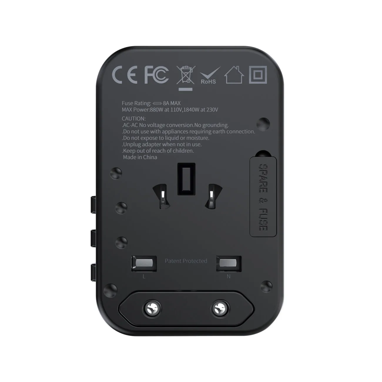 Putni punjač s priključcima za EU, UK, SAD i AUS, 3xUSB, 30-65W, crni 3