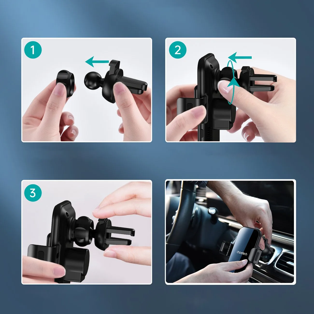 Wireless charger with car mount + magnetic tips, black 11