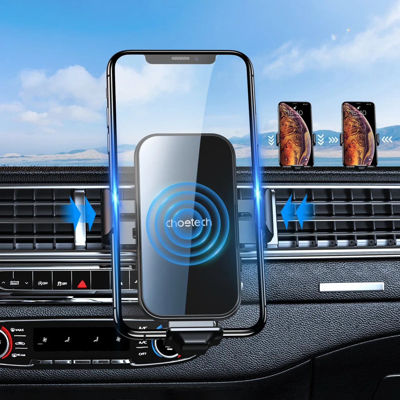 Wireless charger with car mount + magnetic tips, black 6