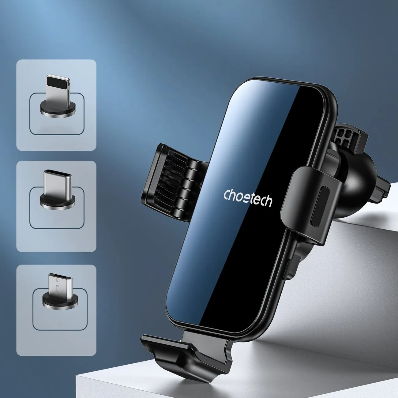 Wireless charger with car mount + magnetic tips, black 8
