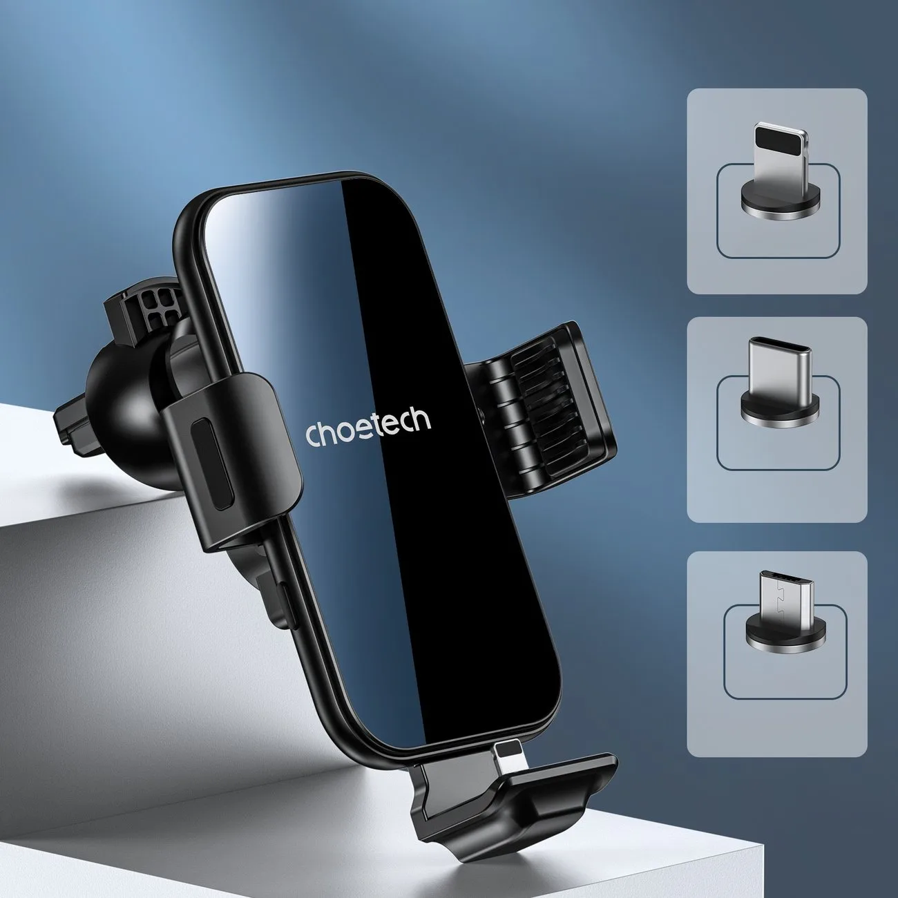 Wireless charger with car mount + magnetic tips, black 9