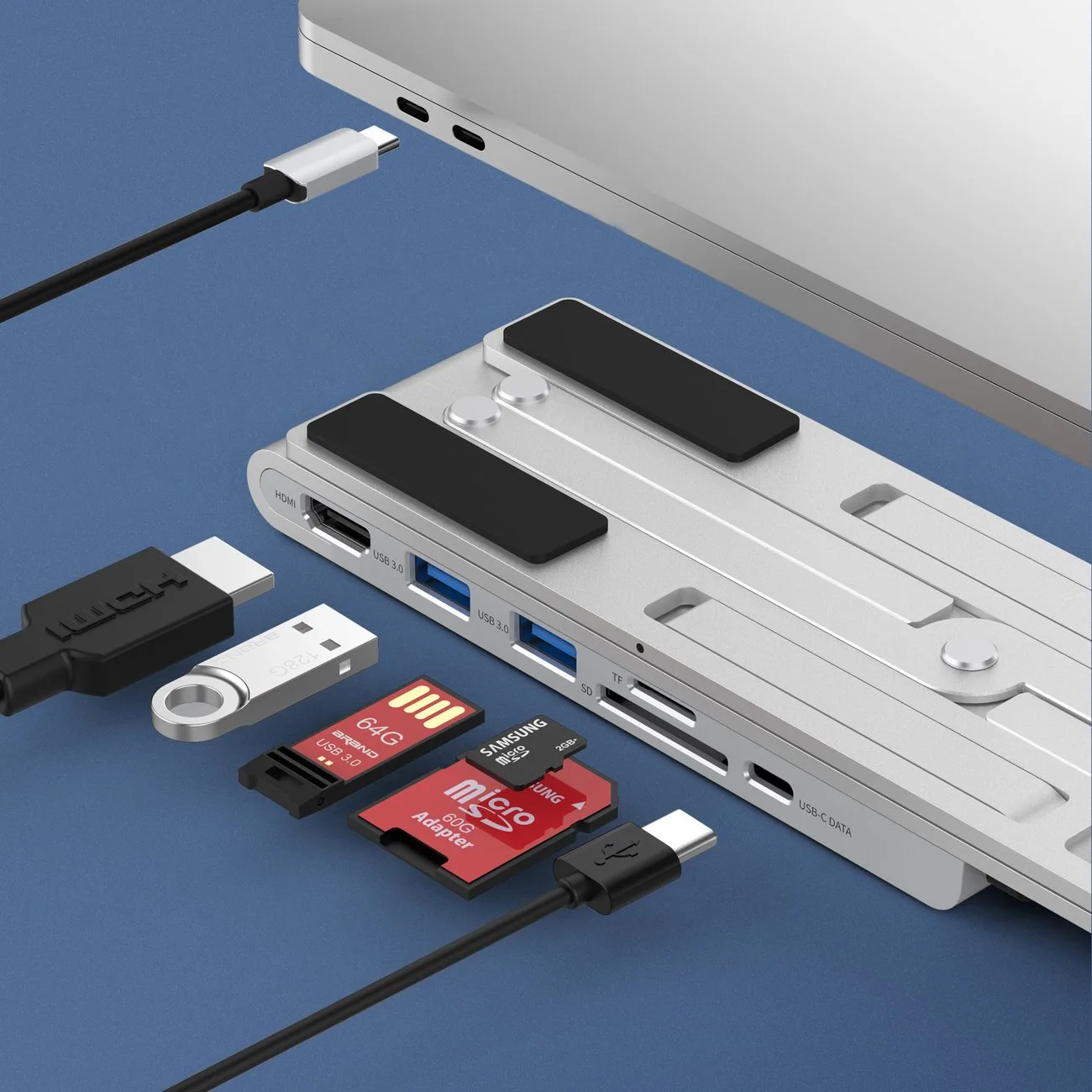 PD USB-C HDMI Laptop Docking Station with 2xUSB-A, 1xUSB-C, 1xSD, and 1xTF ports, black 7
