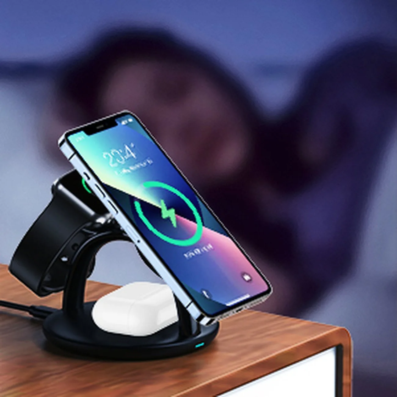 Stație de încărcare inductivă 3-în-1 pentru iPhone, AirPods Pro și Apple Watch - Negru 10