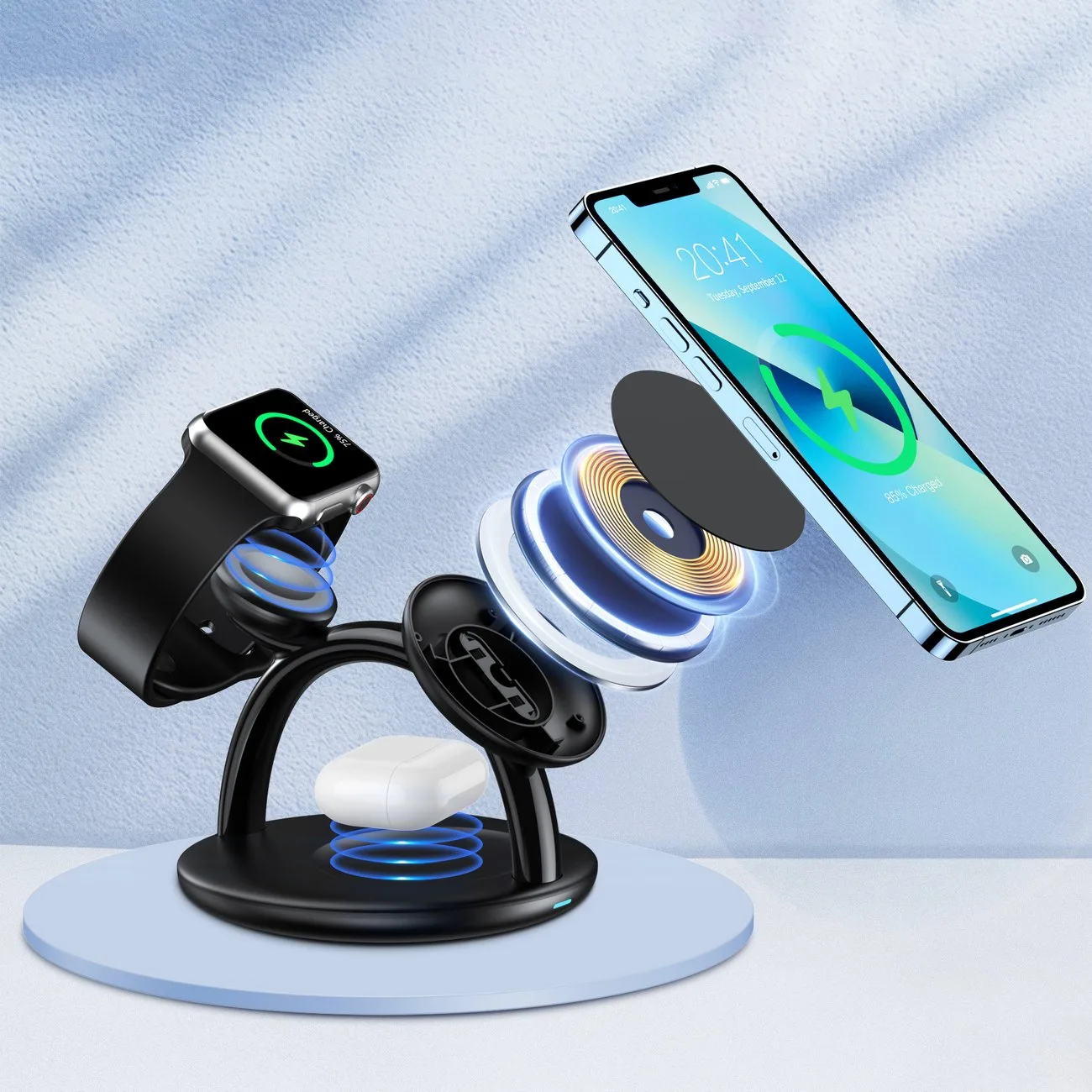 Stație de încărcare inductivă 3-în-1 pentru iPhone, AirPods Pro și Apple Watch - Negru 5