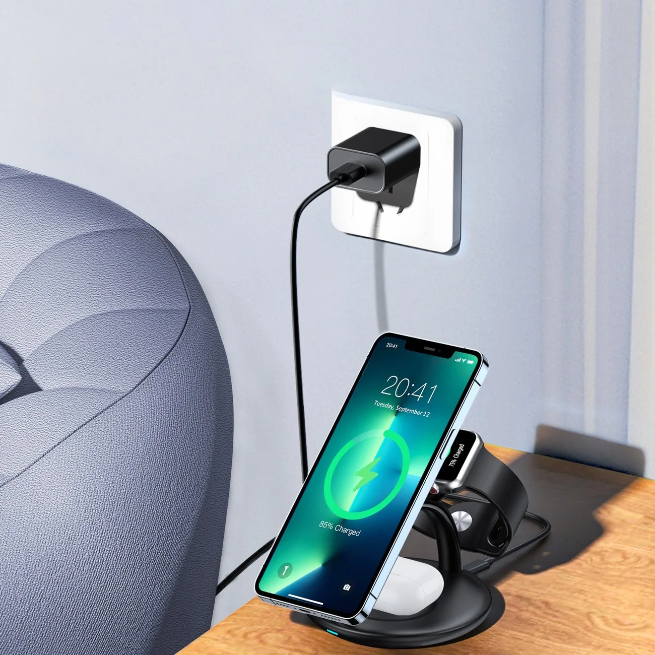 Stație de încărcare inductivă 3-în-1 pentru iPhone, AirPods Pro și Apple Watch - Negru 6