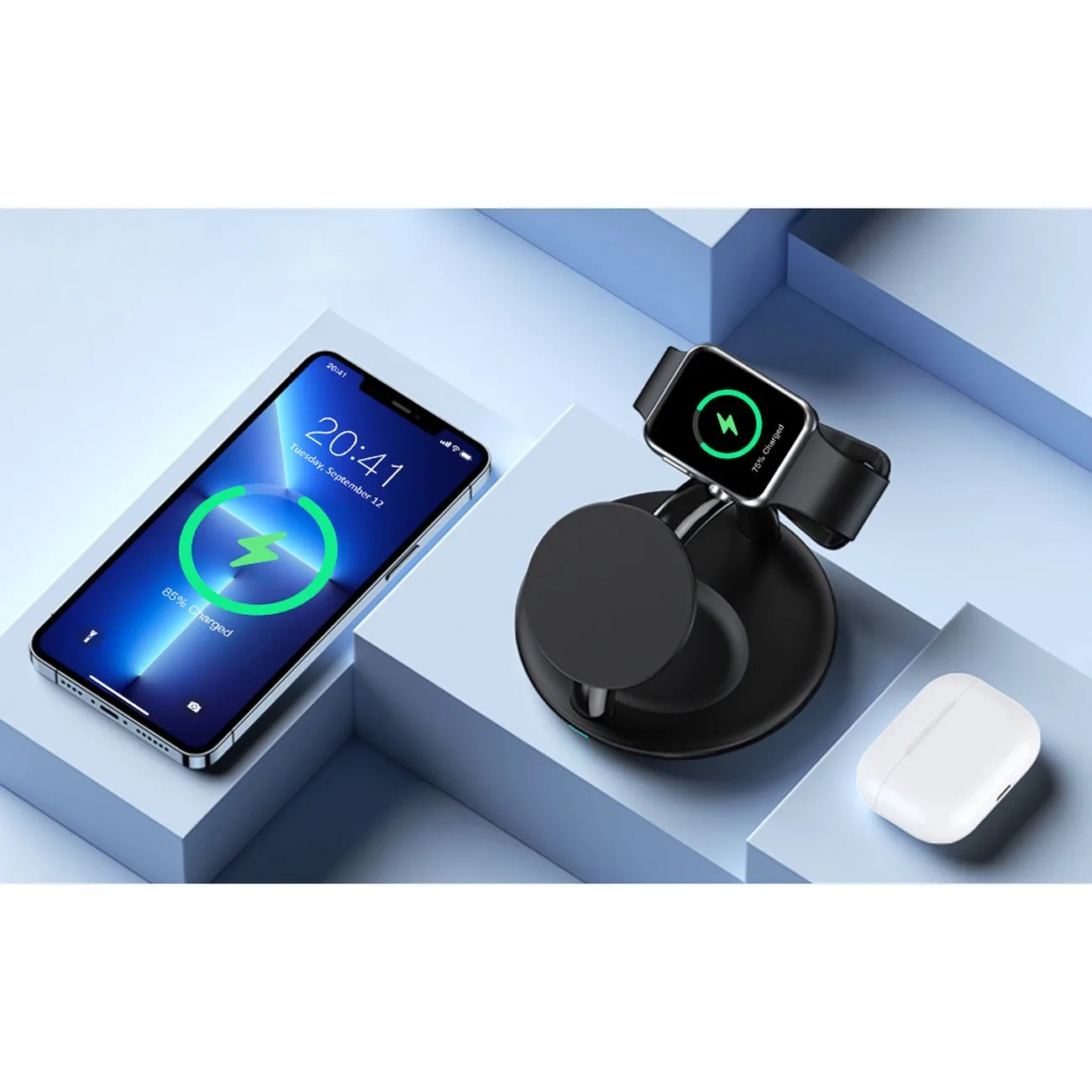 Stație de încărcare inductivă 3-în-1 pentru iPhone, AirPods Pro și Apple Watch - Negru 7
