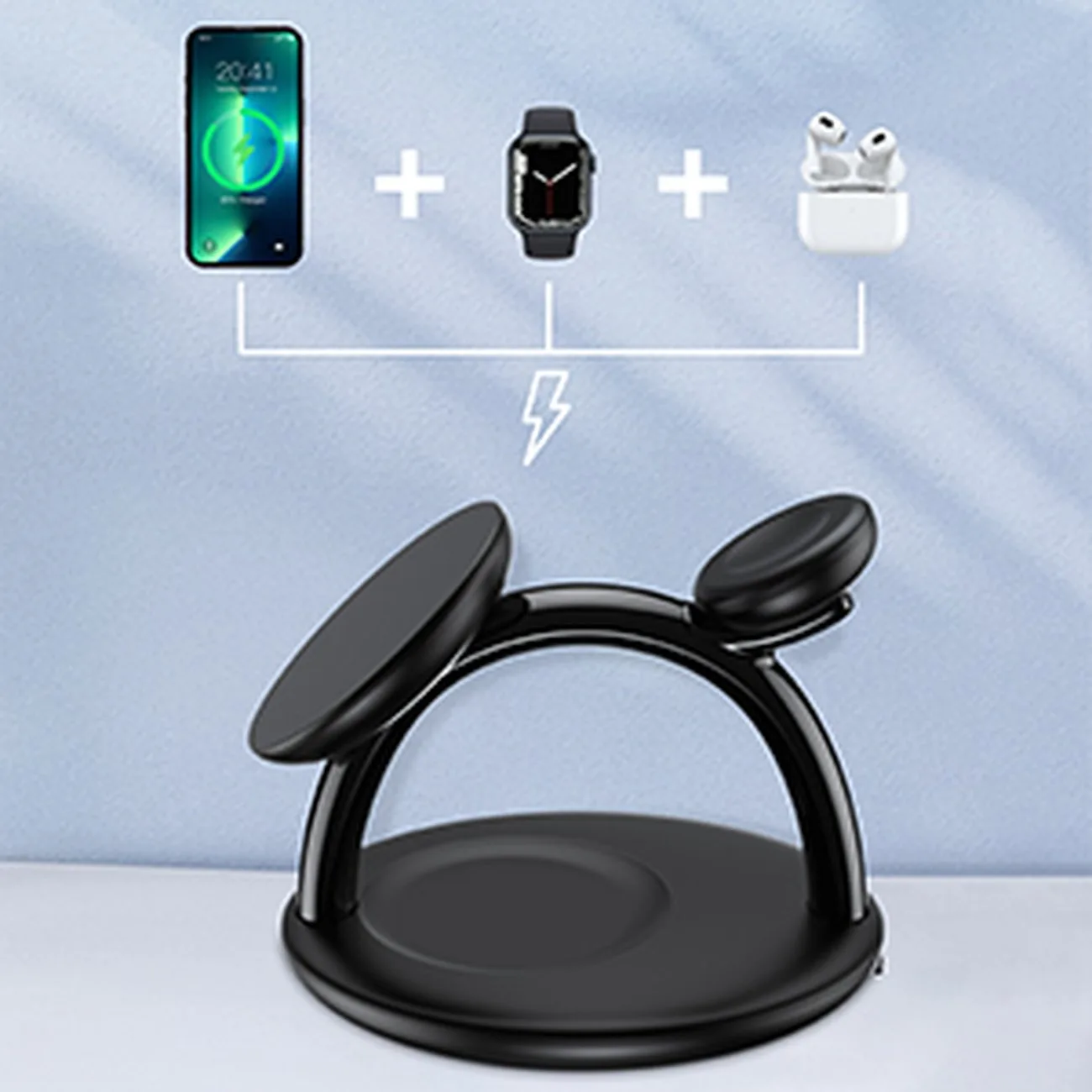 Stație de încărcare inductivă 3-în-1 pentru iPhone, AirPods Pro și Apple Watch - Negru 9