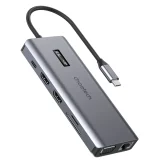 Višenamjenski HUB adapter s zaslonom: USB-C, USB-A, VGA, AUX, SD, TF, 12-u-1, sivi