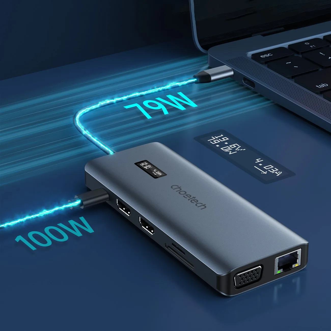 Adapter HUB wielofunkcyjny z wyświetlaczem USB-C USB-A VGA AUX SD TF 12w1 szary 3