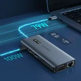 Višenamjenski HUB adapter s zaslonom: USB-C, USB-A, VGA, AUX, SD, TF, 12-u-1, sivi 3