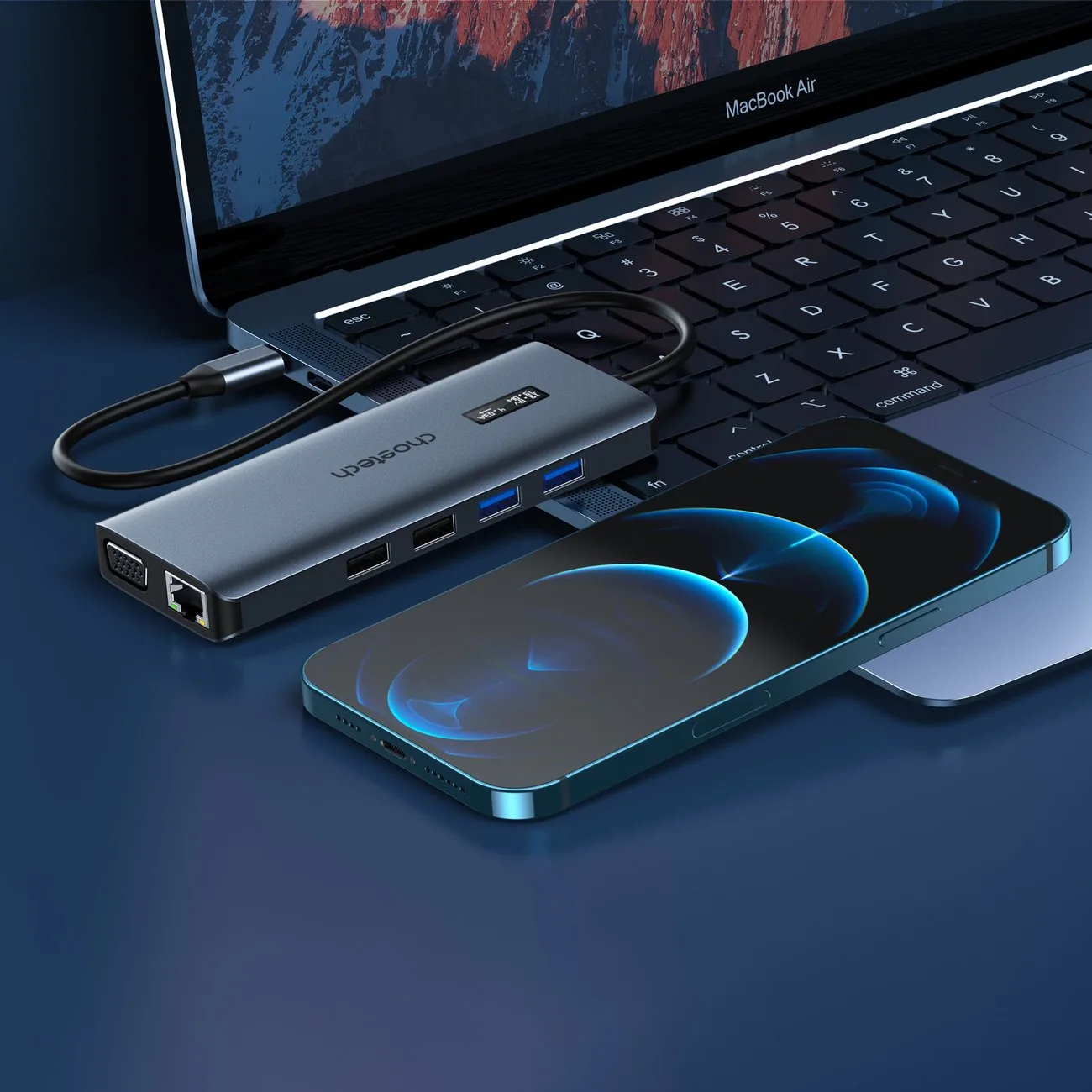Adapter HUB wielofunkcyjny z wyświetlaczem USB-C USB-A VGA AUX SD TF 12w1 szary 4