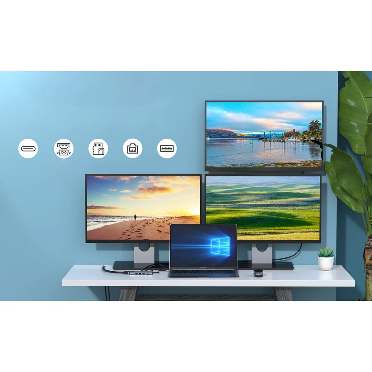 Adapter HUB wielofunkcyjny z wyświetlaczem USB-C USB-A VGA AUX SD TF 12w1 szary 7