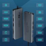 Višenamjenski HUB adapter s zaslonom: USB-C, USB-A, VGA, AUX, SD, TF, 12-u-1, sivi 9