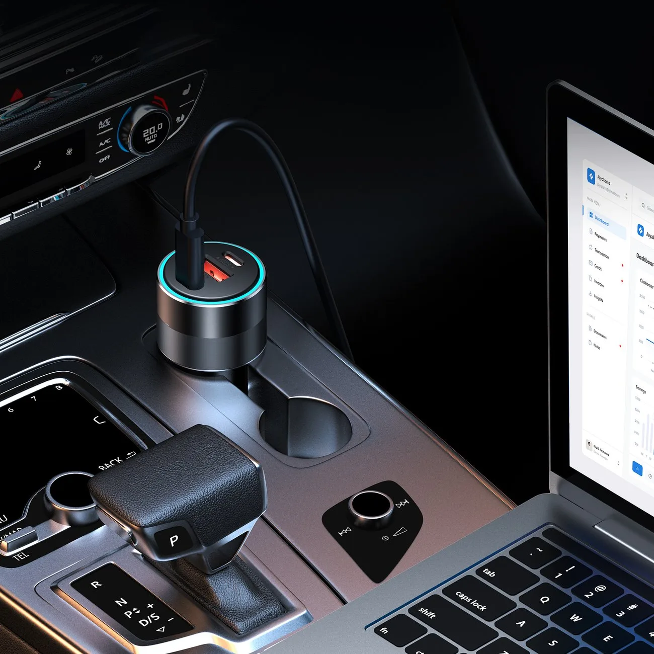 130W Fast Car Charger 2xUSB-C + USB-A Black 5