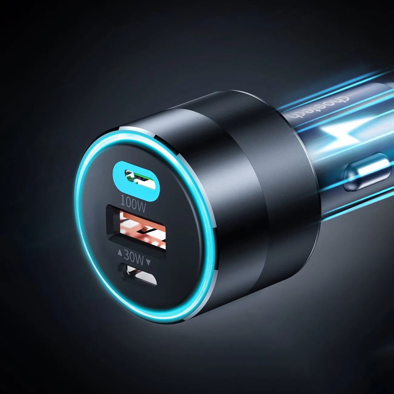 130W Fast Car Charger 2xUSB-C + USB-A Black 6