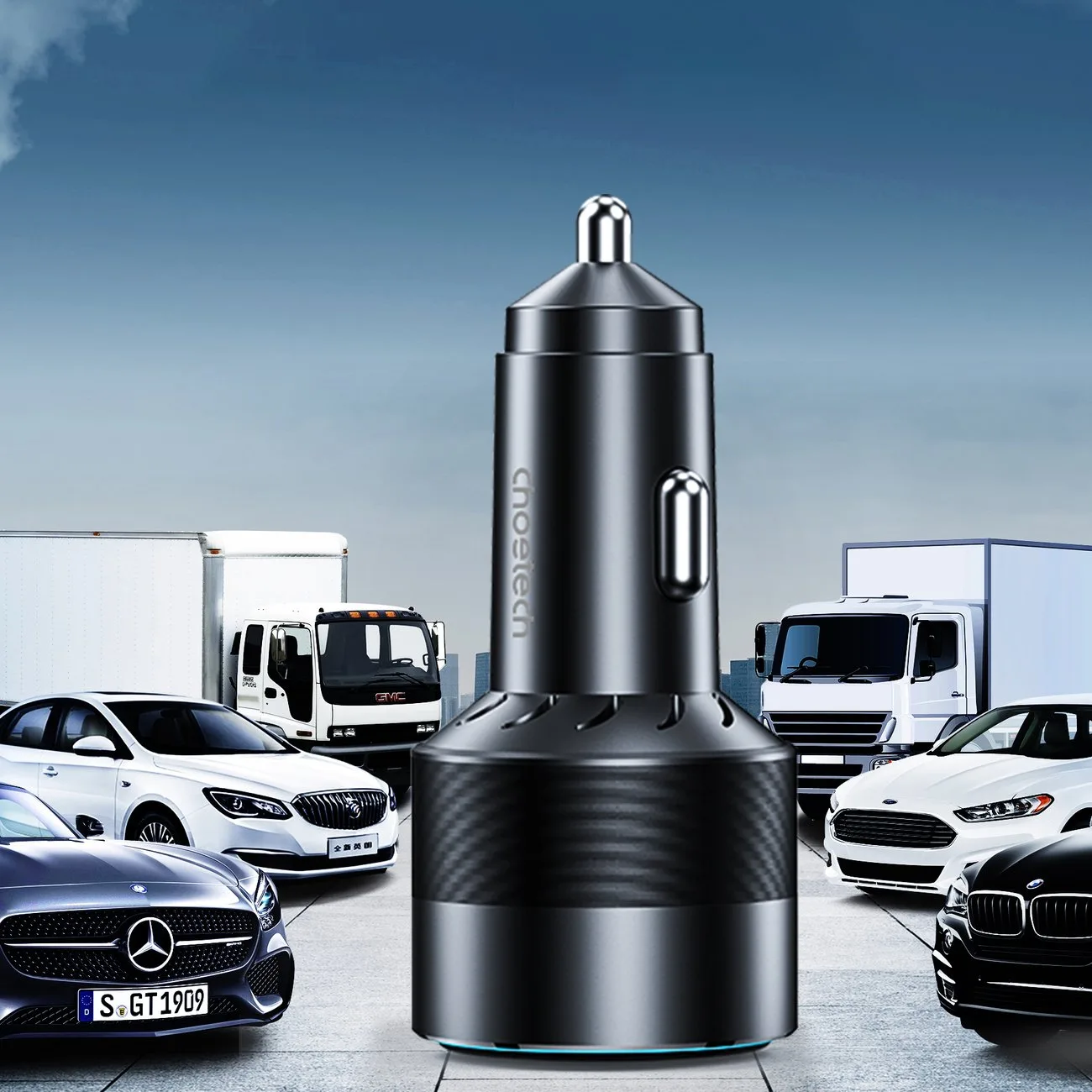 130W Fast Car Charger 2xUSB-C + USB-A Black 9