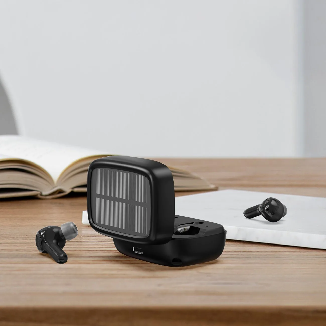 TWS wireless earbuds with solar charger, black 3