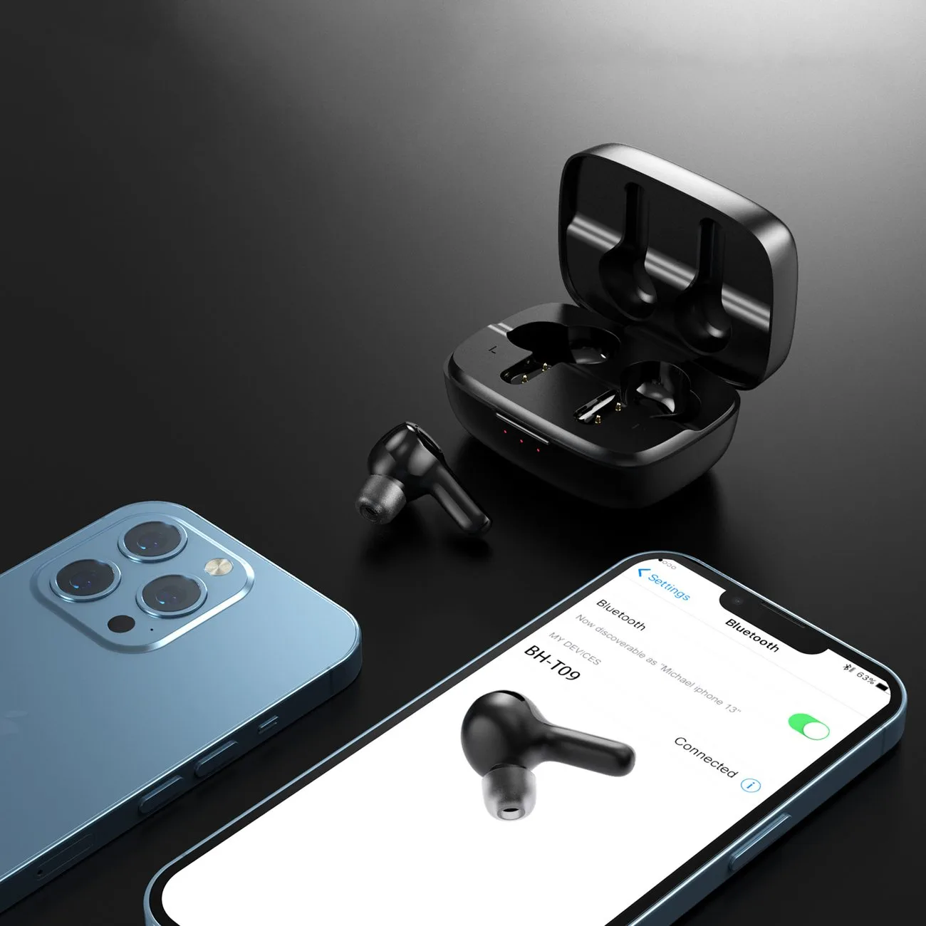 TWS wireless earbuds with solar charger, black 5