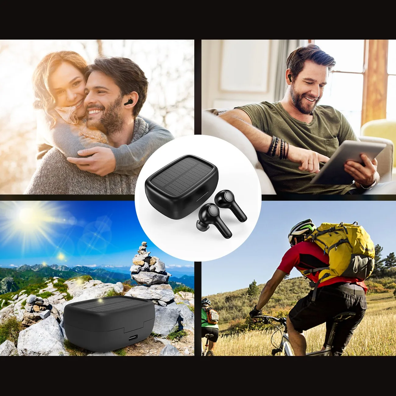 TWS wireless earbuds with solar charger, black 6