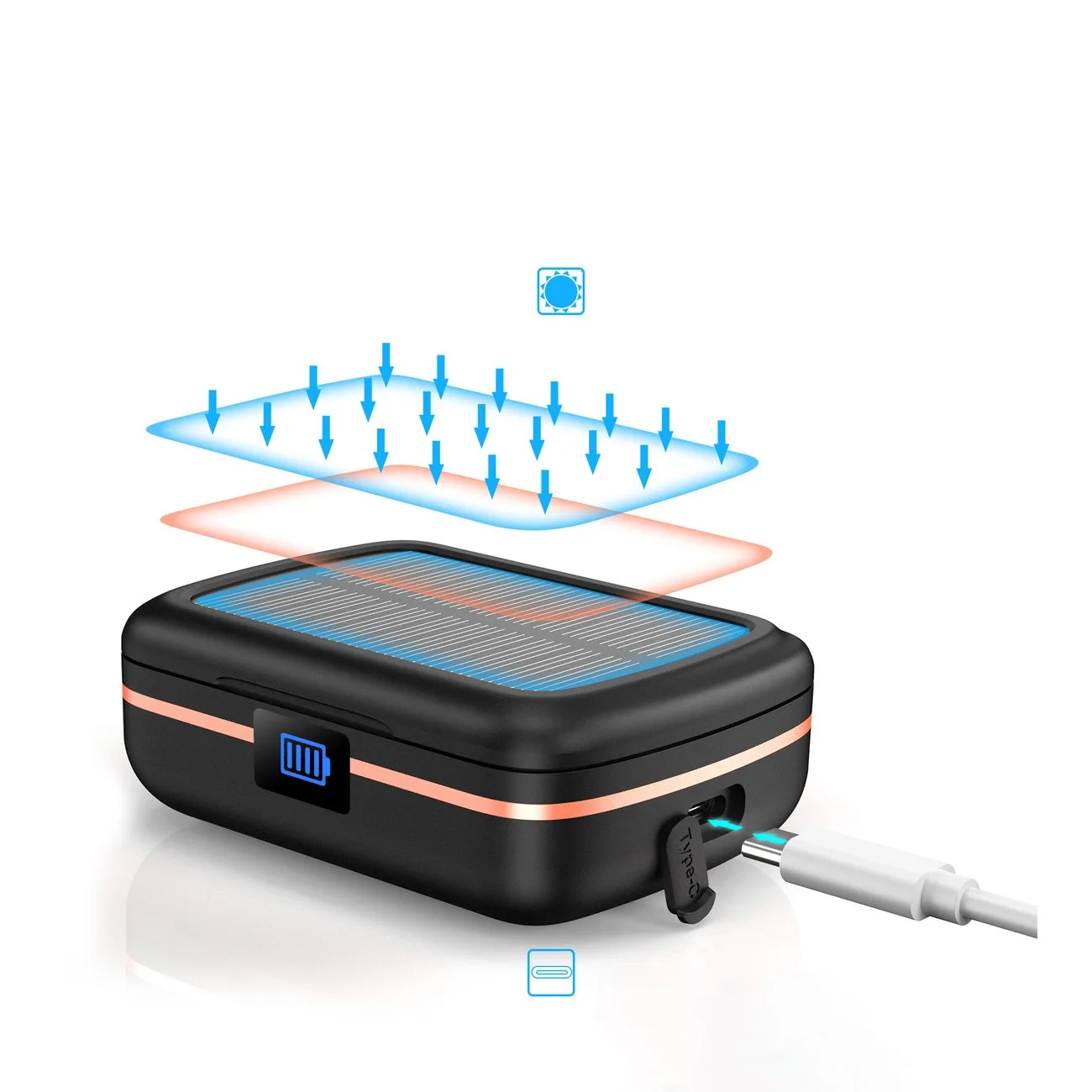Waterproof TWS wireless earbuds with solar charger and 2500mAh power bank, black 4
