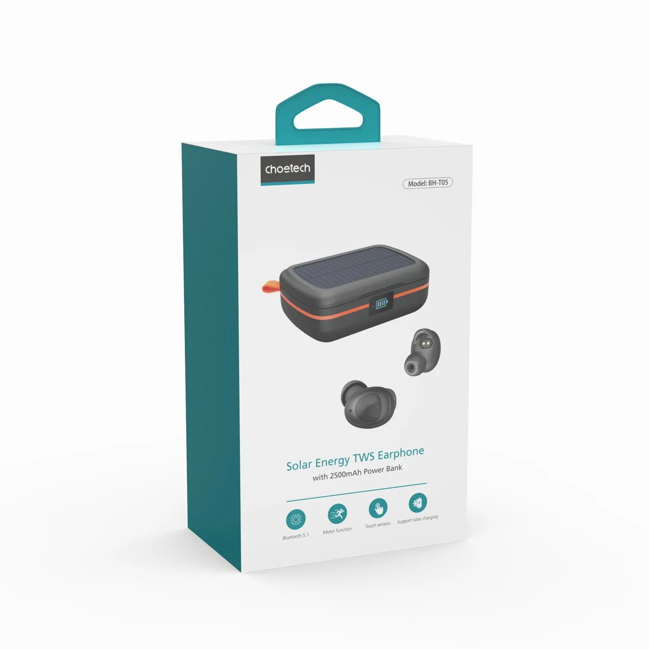 Waterproof TWS wireless earbuds with solar charger and 2500mAh power bank, black 5