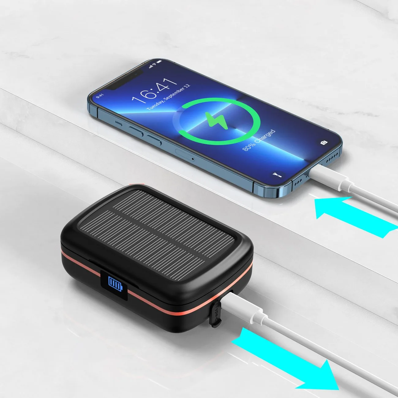 Waterproof TWS wireless earbuds with solar charger and 2500mAh power bank, black 8