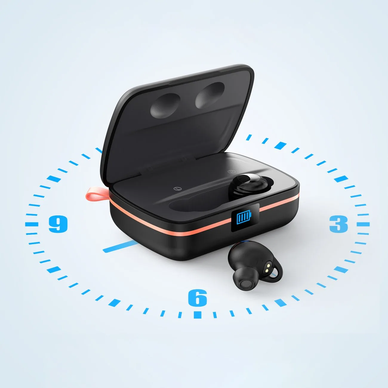 Waterproof TWS wireless earbuds with solar charger and 2500mAh power bank, black 9