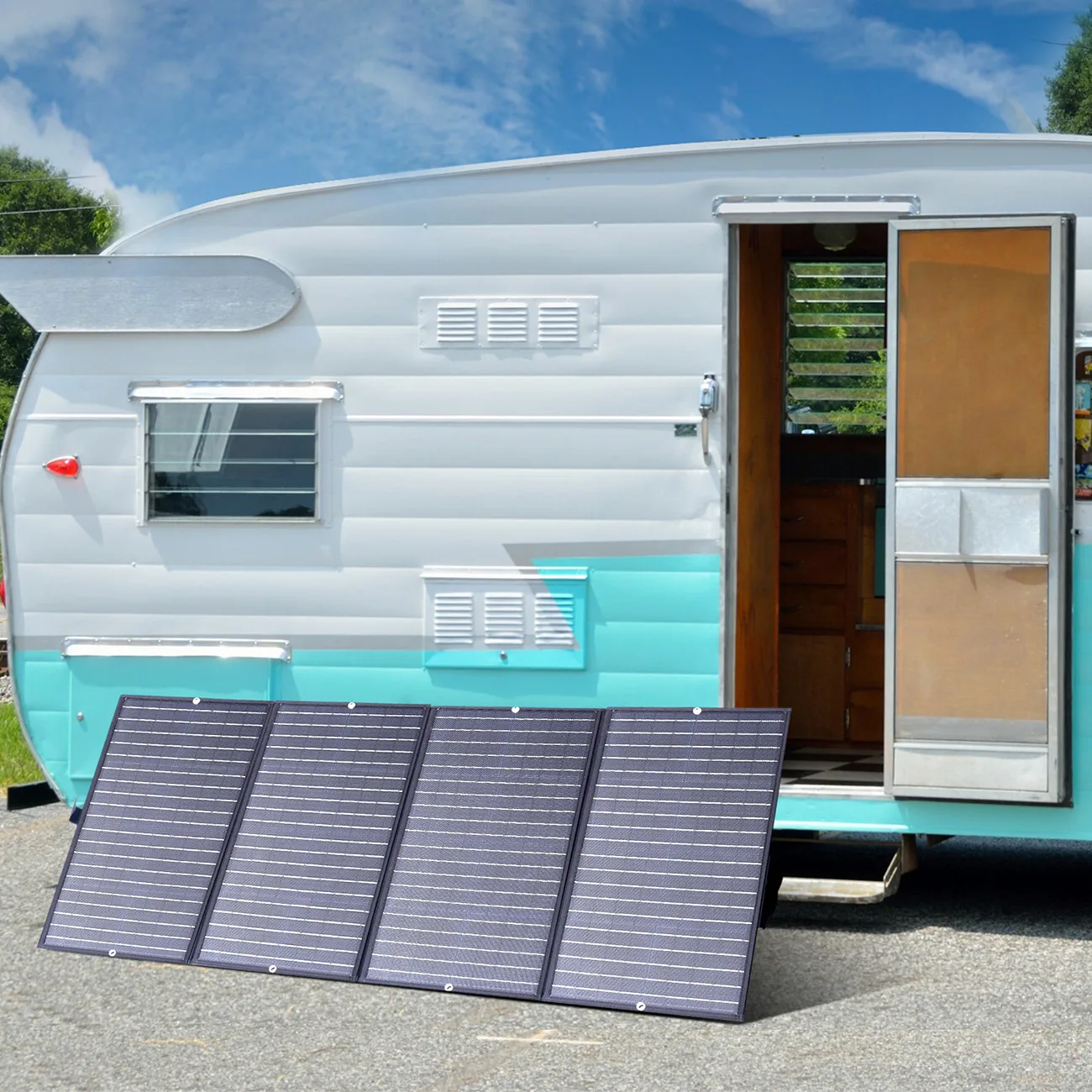 Ładowarka solarna słoneczna turystyczna składana 160W czarna 5