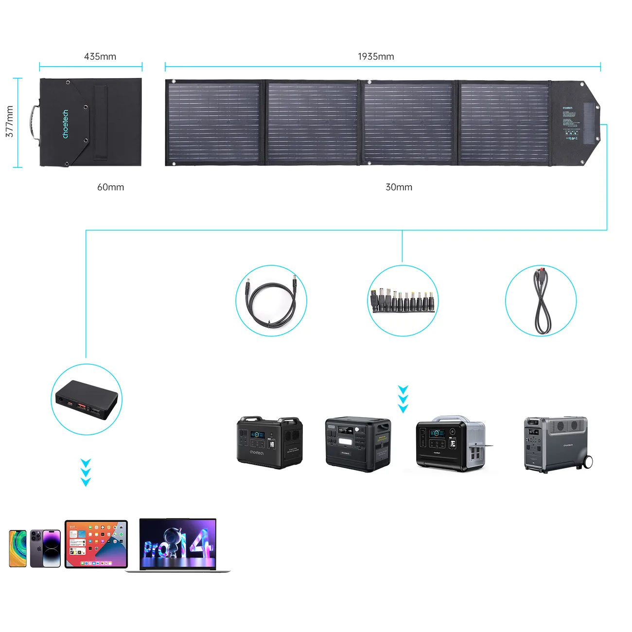 100W Foldable Solar Charger with USB-C, 2xUSB PD QC, Black 11