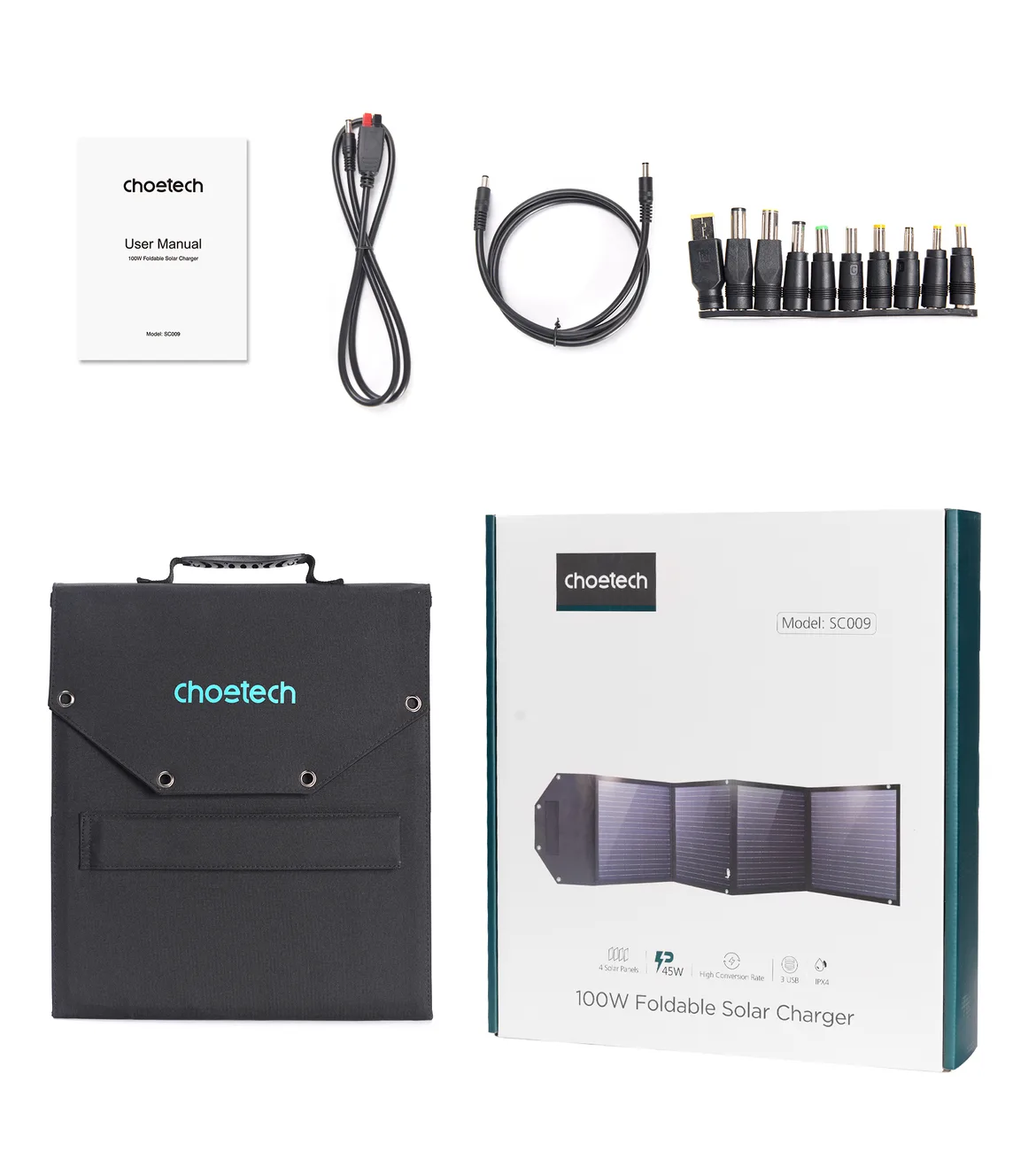 100W Foldable Solar Charger with USB-C, 2xUSB PD QC, Black 4