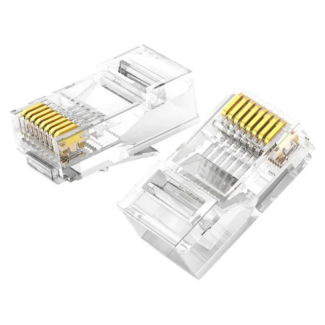 RJ45 8P8C Cat 6 átlátszó csatlakozó, 10 darabos csomag