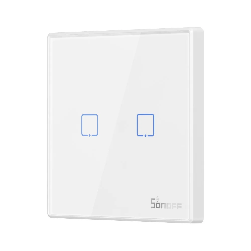 Kétcsatornás érintőkapcsoló, WiFi gombos kapcsoló 433 MHz-es távirányítóhoz, fehér T2EU2C-RF