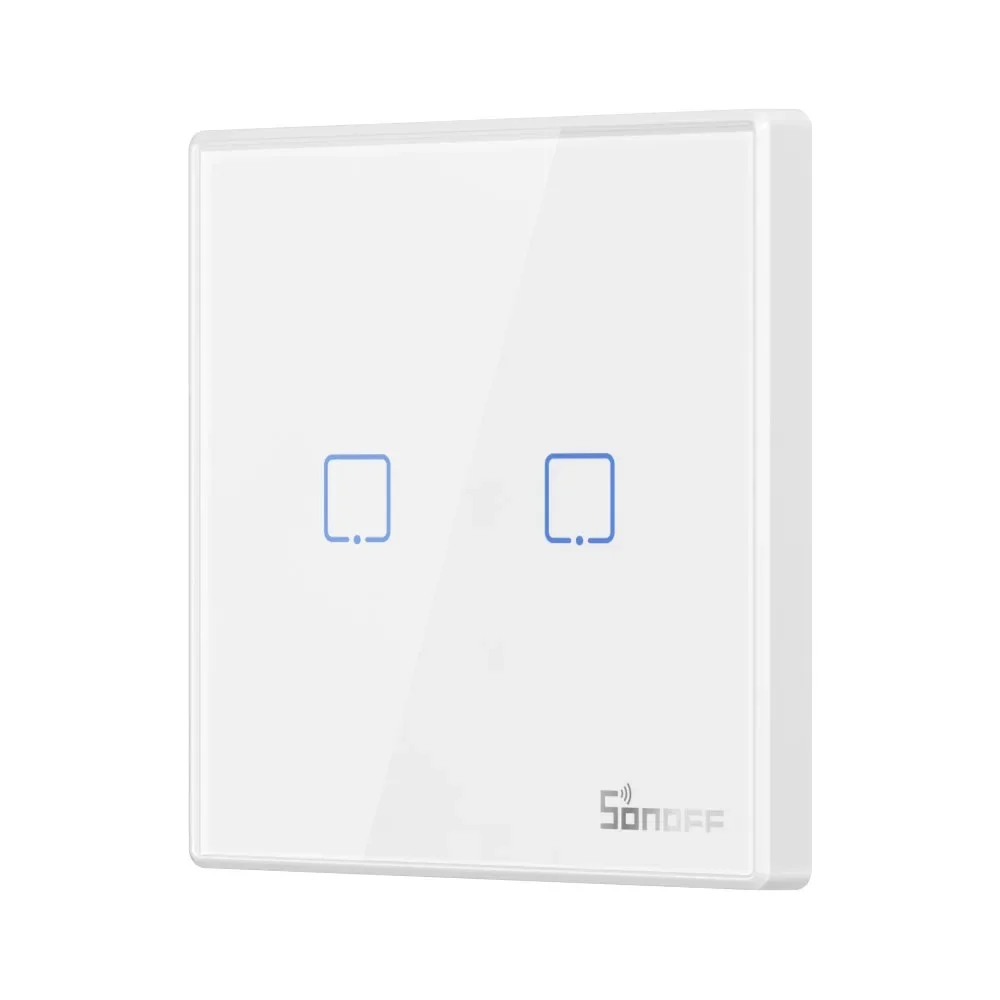 Dvo-kanalni dodirni prekidač za svjetlo, WiFi prekidač s tipkom za daljinsko upravljanje 433 MHz, bijeli T2EU2C-RF Dvo-kanalni dodirni prekidač za svjetlo, WiFi prekidač s tipkom za daljinsko upravljanje 433 MHz, bijeli T2EU2C-RF