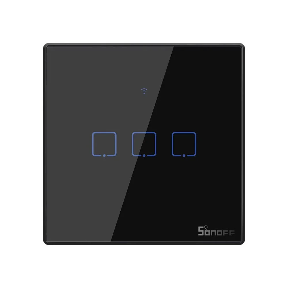 Trodijelni dodirni prekidač za svjetlo, WiFi gumb, 433 MHz RF, crni T3EU3C-TX Trodijelni dodirni prekidač za svjetlo, WiFi gumb, 433 MHz RF, crni T3EU3C-TX