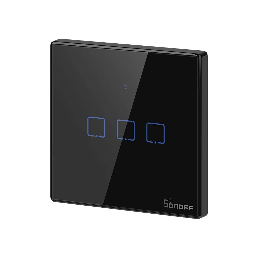 Întrerupător tactil cu trei canale, buton WiFi, 433 MHz RF, negru T3EU3C-TX 3