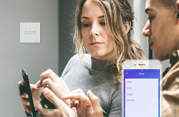 Întrerupător tactil cu trei canale, buton WiFi, 433 MHz RF, negru T3EU3C-TX 8