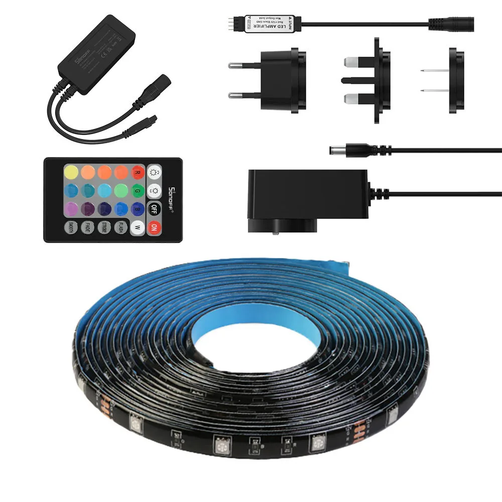 Intelligens LED-szalag, vízálló RGB-szalag, távirányító, hálózati adapter, WiFi, 2 m