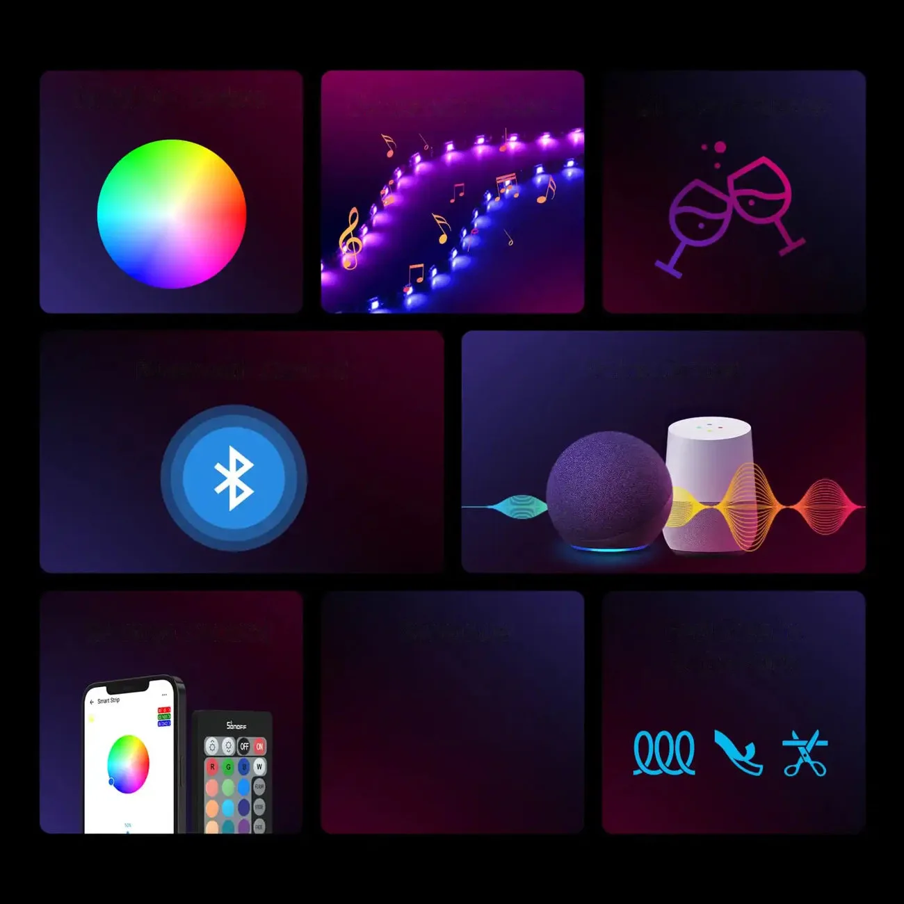 Pametna LED traka, vodootporna RGB traka, daljinski upravljač, napojni adapter, WiFi, 2 m 11