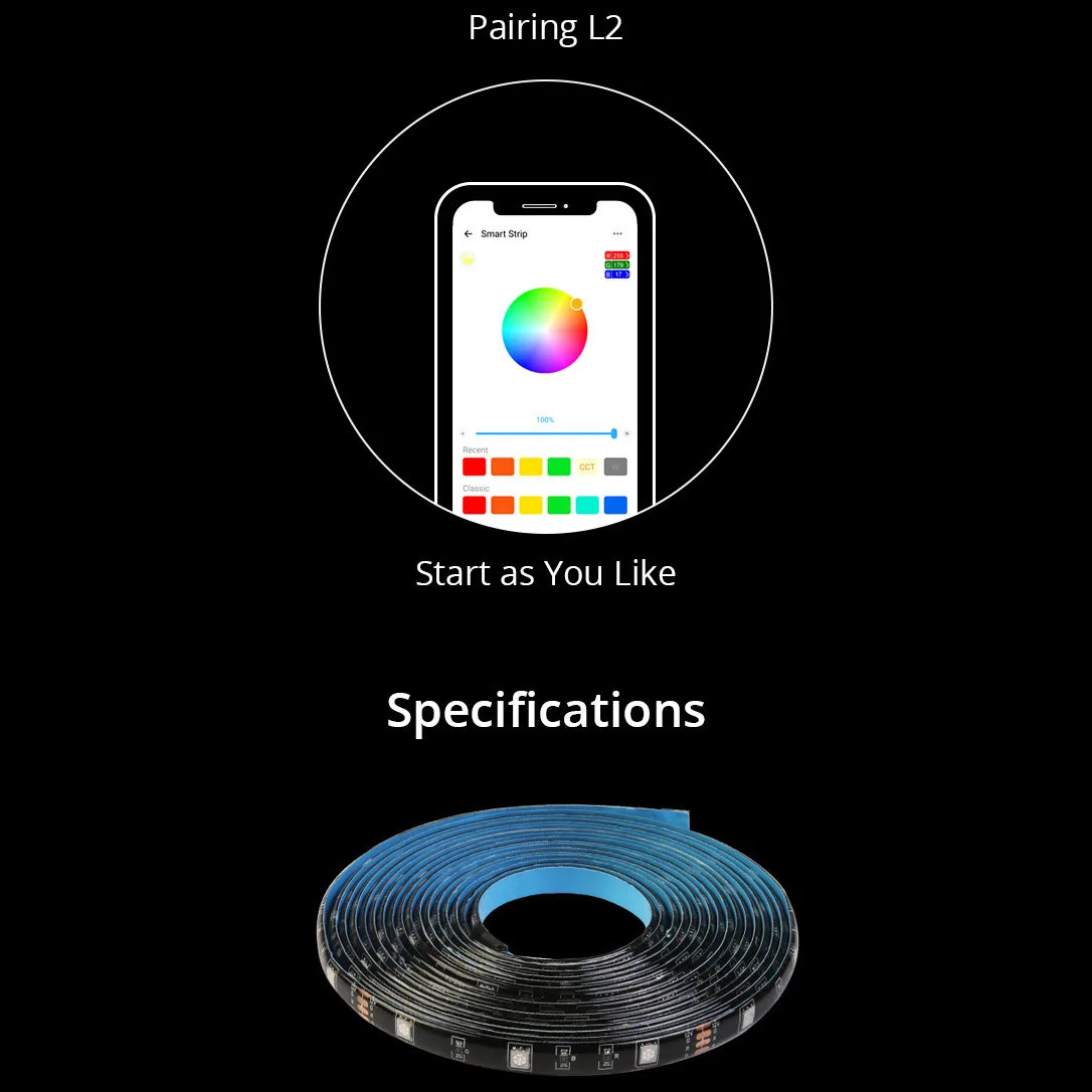 Pametna LED traka, vodootporna RGB traka, daljinski upravljač, napojni adapter, WiFi, 2 m 7