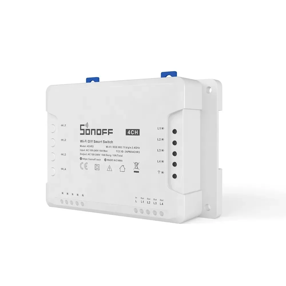 Intelligens 4-csatornás WiFi-kapcsoló relé, fehér 4CHR3