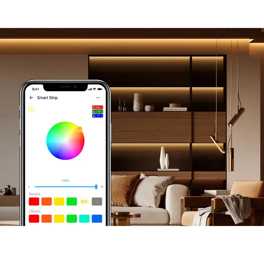 Bandă LED RGB inteligentă, impermeabilă, cu telecomandă, sursă de alimentare și WiFi, 5 m 10