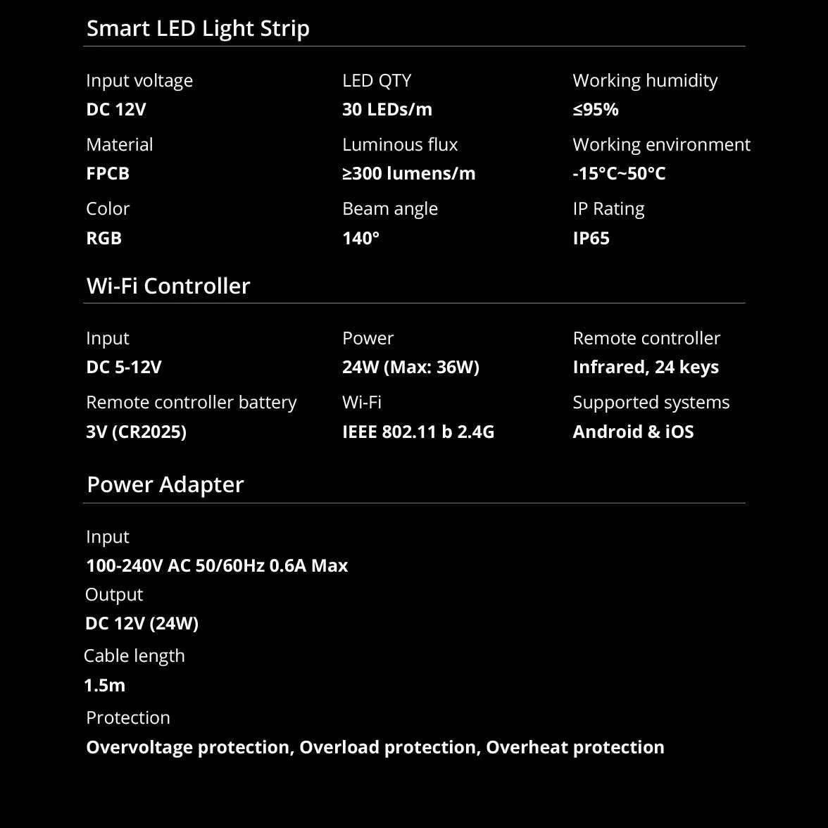 Bandă LED RGB inteligentă, impermeabilă, cu telecomandă, sursă de alimentare și WiFi, 5 m 11