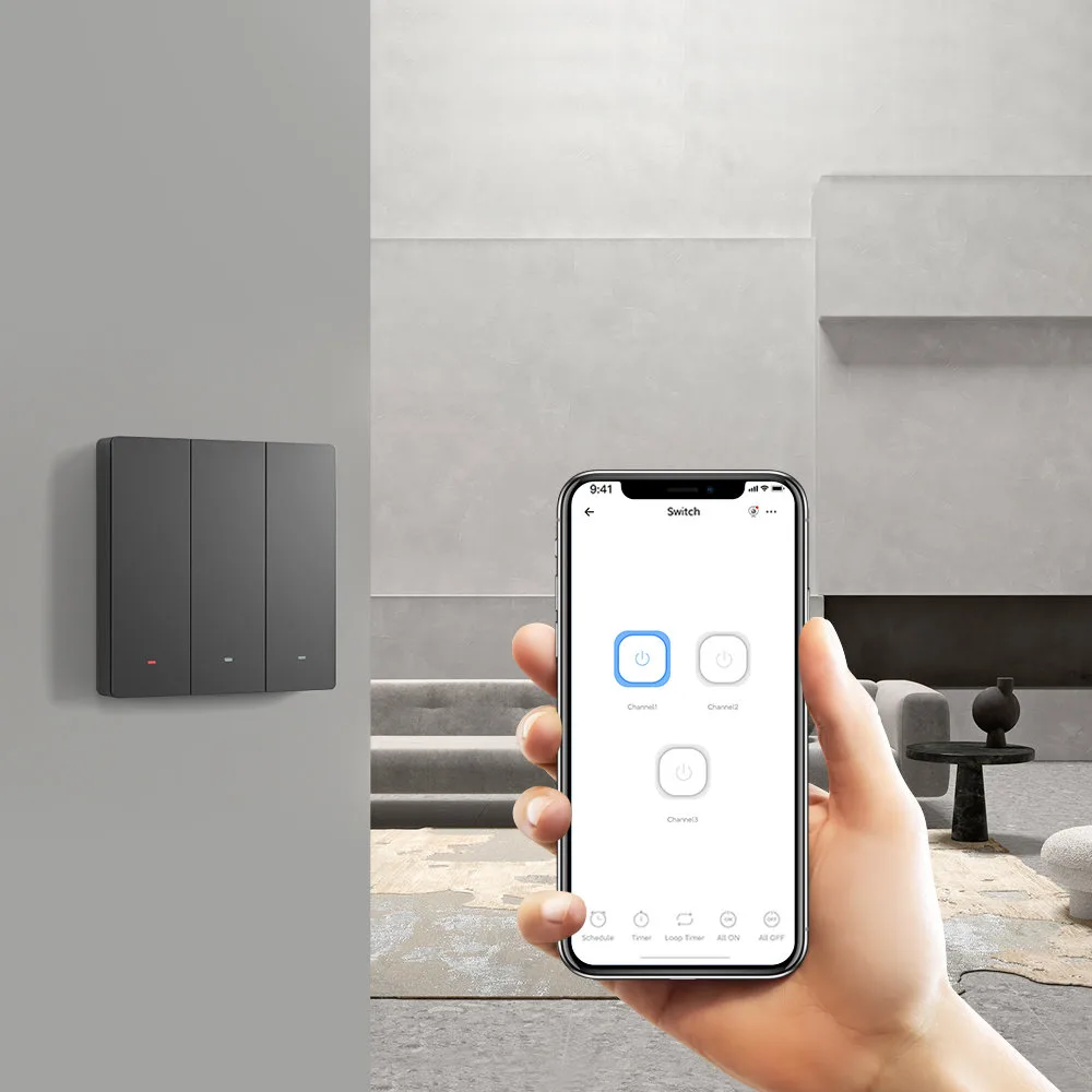 Întrerupător de perete inteligent WiFi cu 3 canale, negru M5-3C-80 7