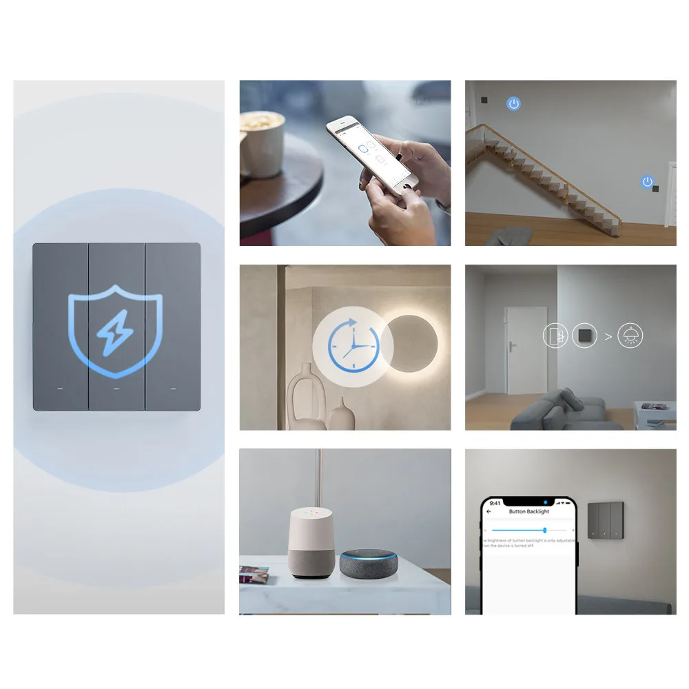 Întrerupător de perete inteligent WiFi cu 3 canale, negru M5-3C-80 8