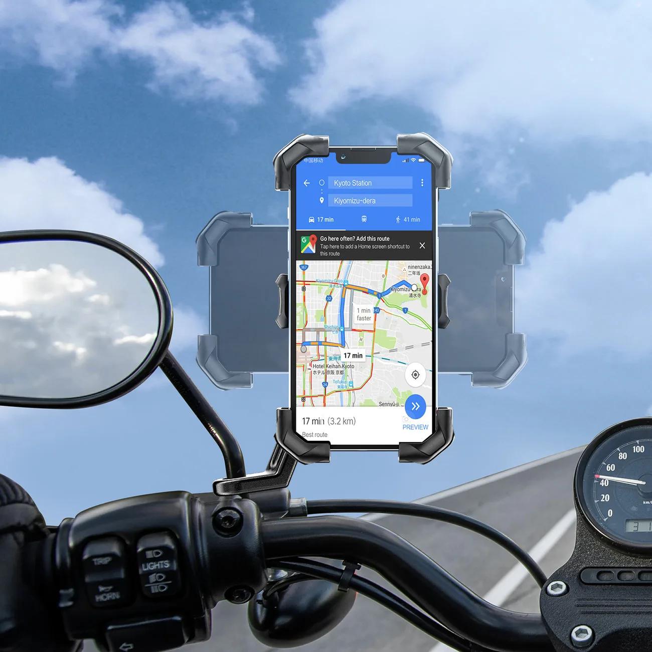 Držiak na smartfón na riadidlá motocykla, čierny 5