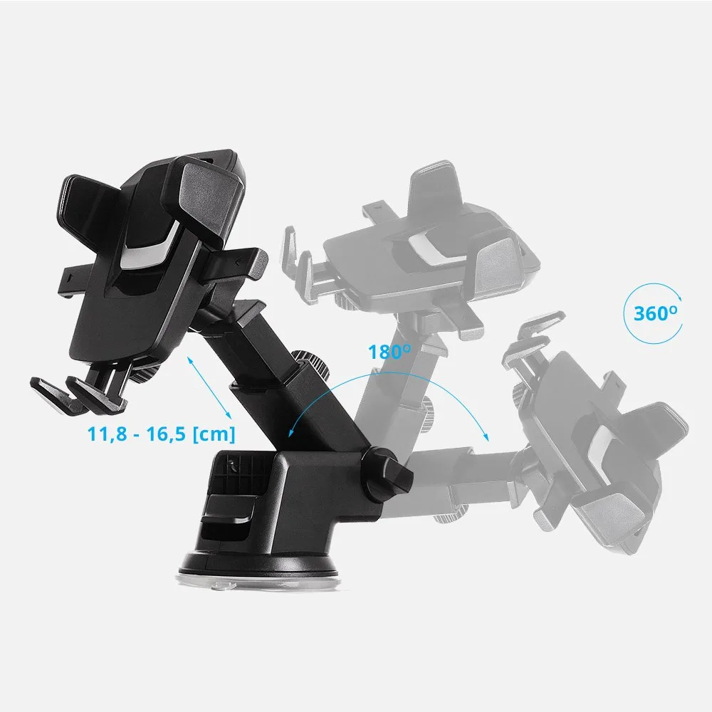 Telescopic adjustable car phone mount for dashboard or windshield, black 5
