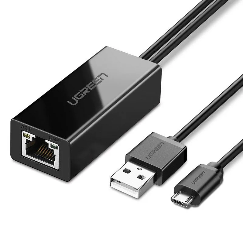 Külső 100 Mbps micro USB LAN hálózati kártya Chromecast-hez, 1 m, fekete