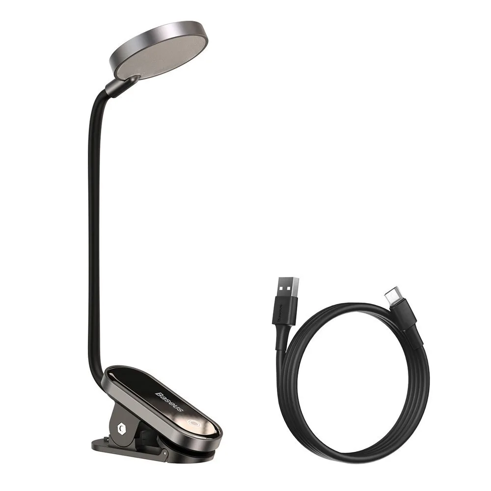 Mini LED-es olvasólámpa kapcsokkal, szürke