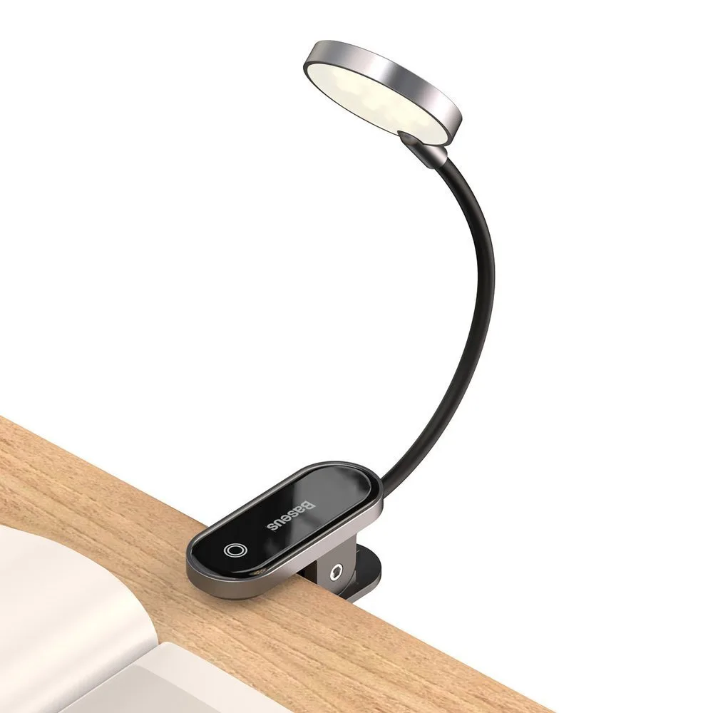 Mini LED-es olvasólámpa kapcsokkal, szürke