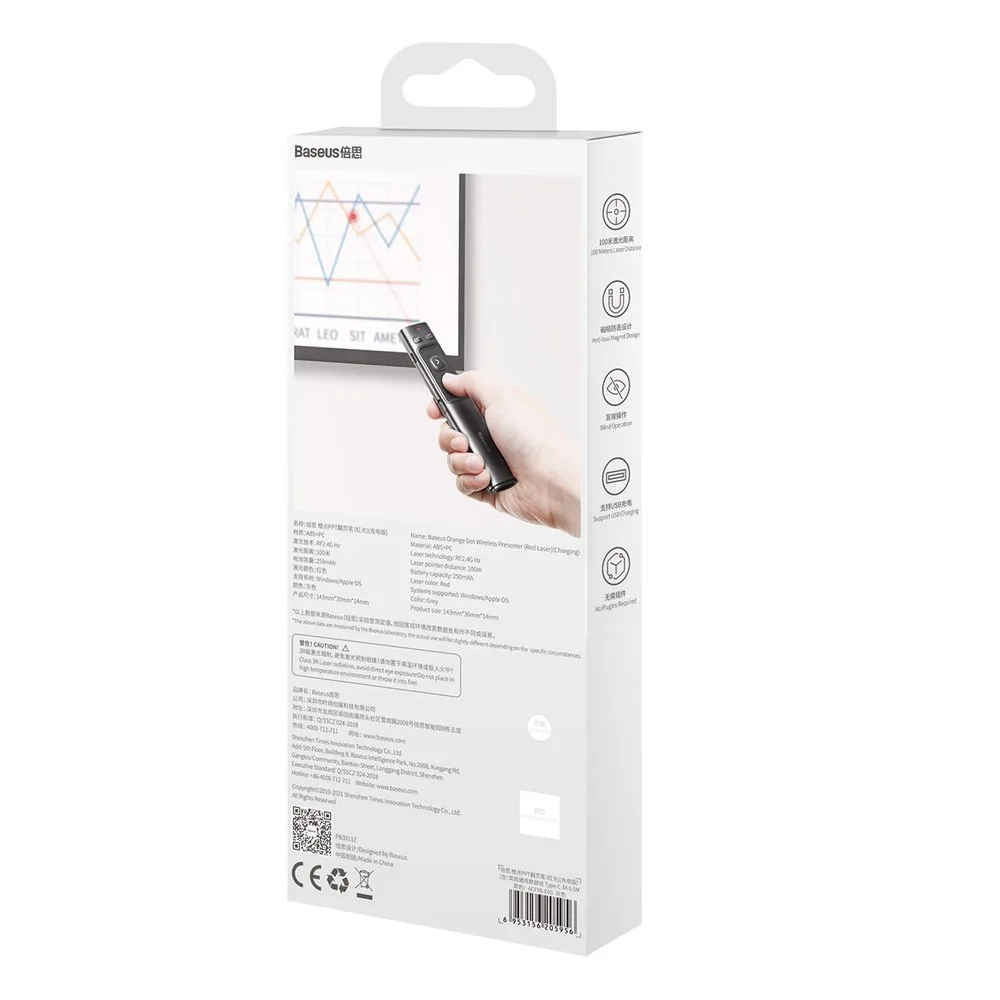 Orange Dot Gray PC Presentation Remote with Built-in Battery 6